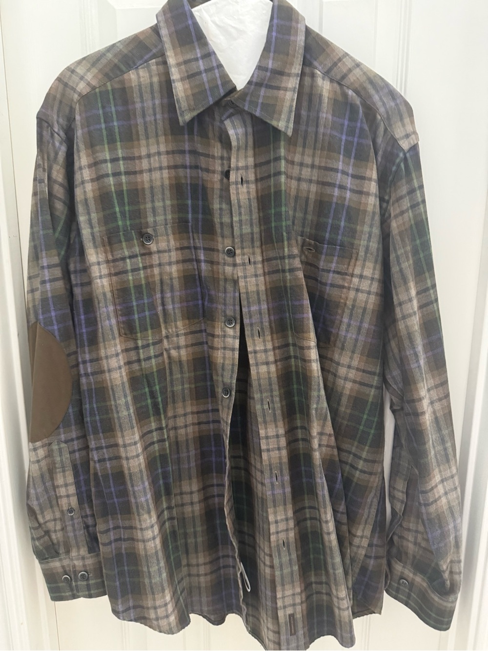 Men's Plaid Long-Sleeve Dress Shirt in Brown and Green